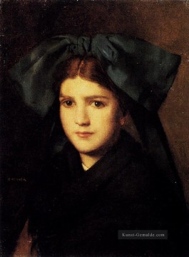 Ein Porträt eines jungen Mädchens mit einem Kasten in ihrem Hut Jean Jacques Henner Ölgemälde